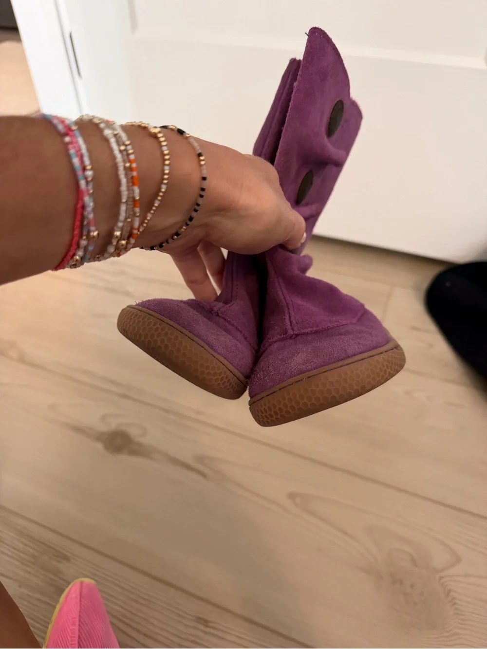 Livie & Luca Purple Suede Button-Accent Kids Boots